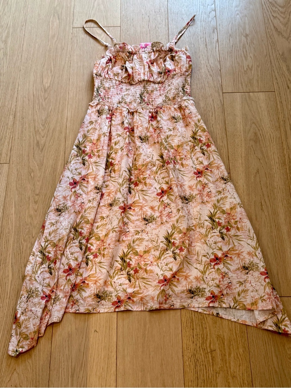 Roxy Tropical Floral Smocked Dress Size L NWT Vacation Summer Floral Designer